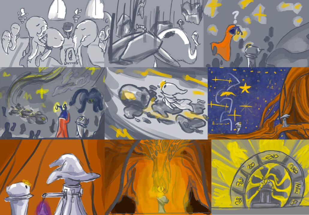 A small section of a Storyboard for a Game (Full Storyboard in Show more)