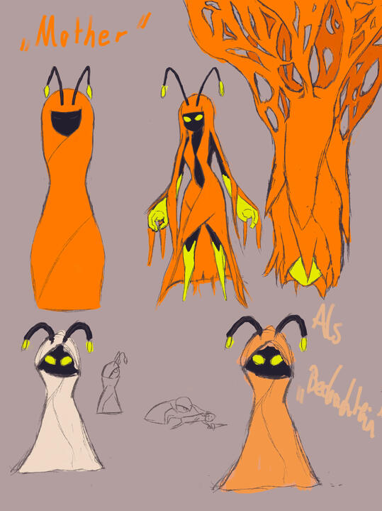 The Mother, Divine Being of the Game Ortomnia in various stages