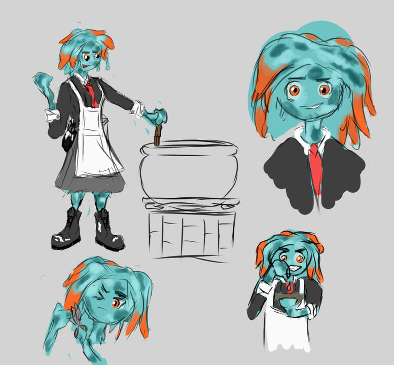 Watergirl who wants to be the best Chef in the World, using her Water Hair as Ingredients